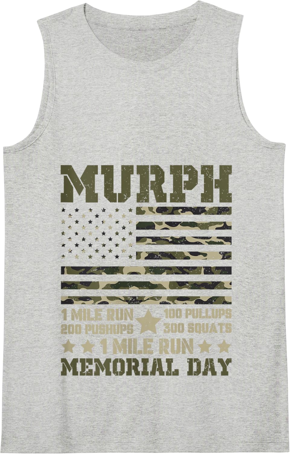 Murph 1 Mile Run 100 Pullups 200 Pushups 300 Squats 1 Mile R Tank Top - Heather Grey