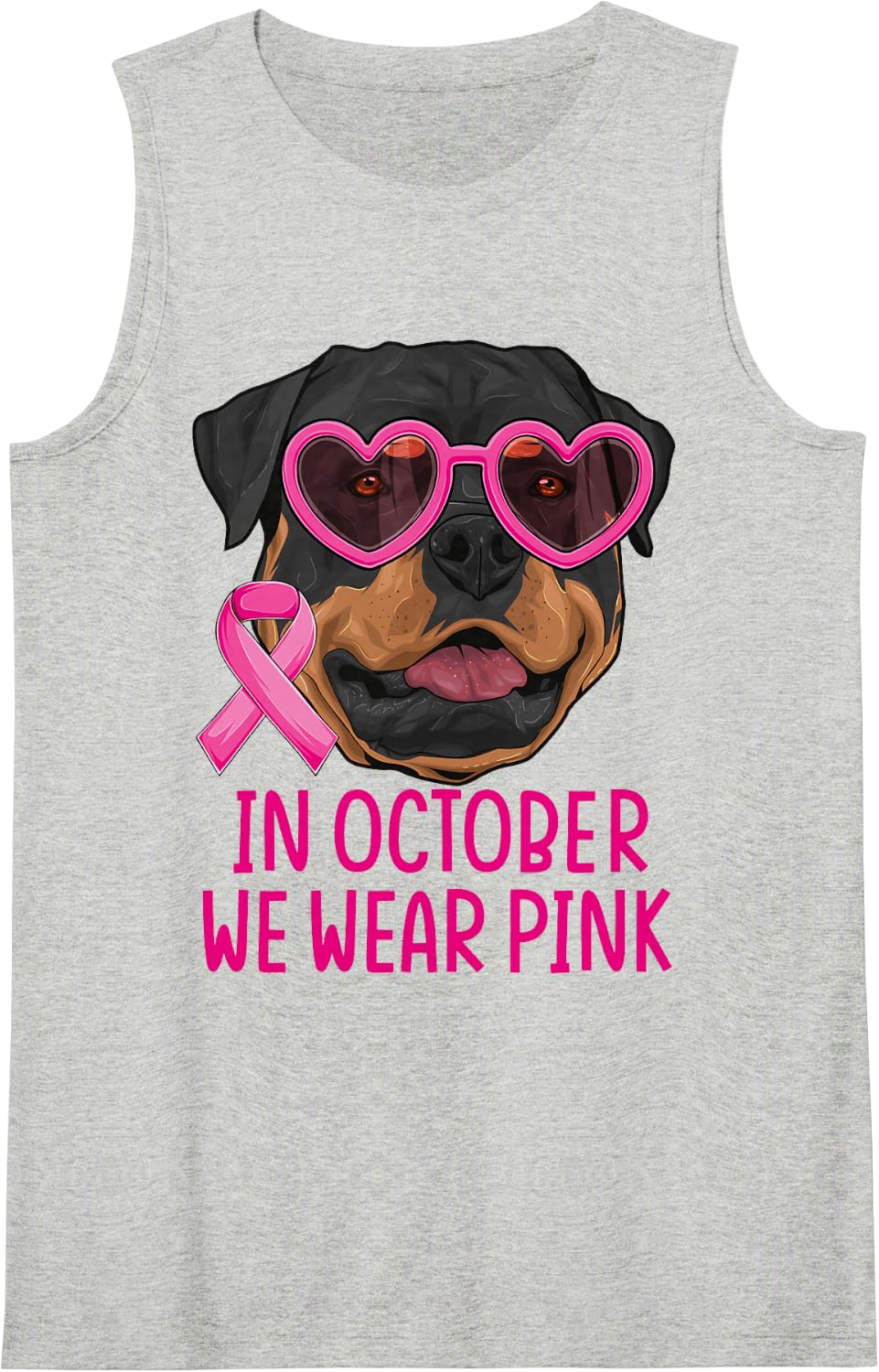 October We Wear Pink Rottweiler Dog Breast Cancer Awareness Sleeveless Tank Top - Heather Grey