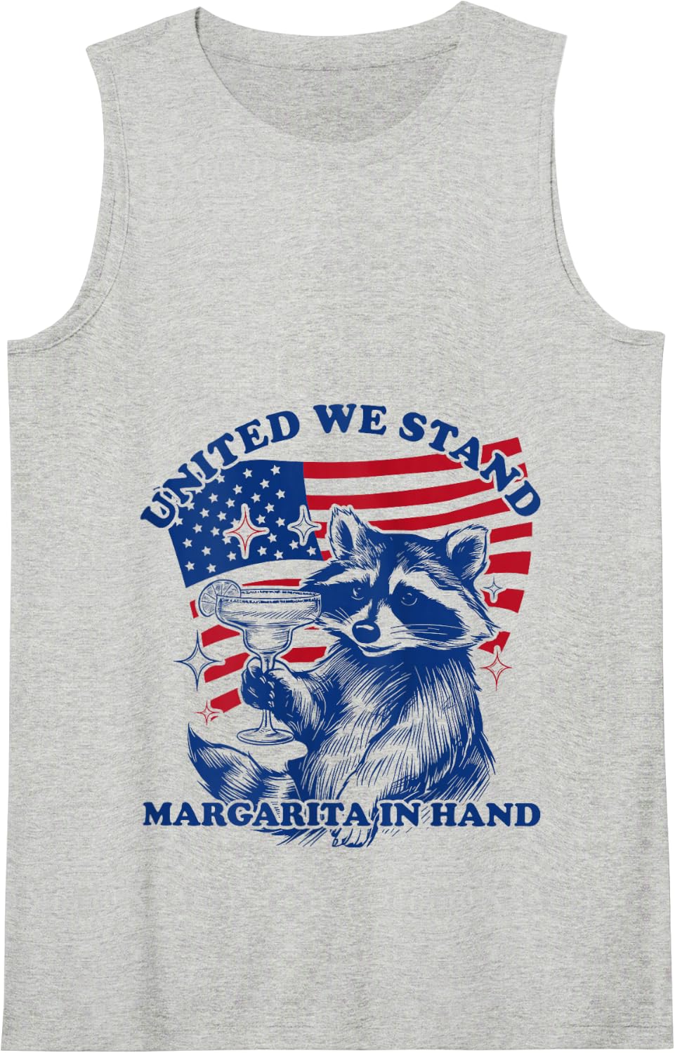Funny United We-Stand Margarita in Hand 4th of July Raccoon Tank Top - Heather Grey