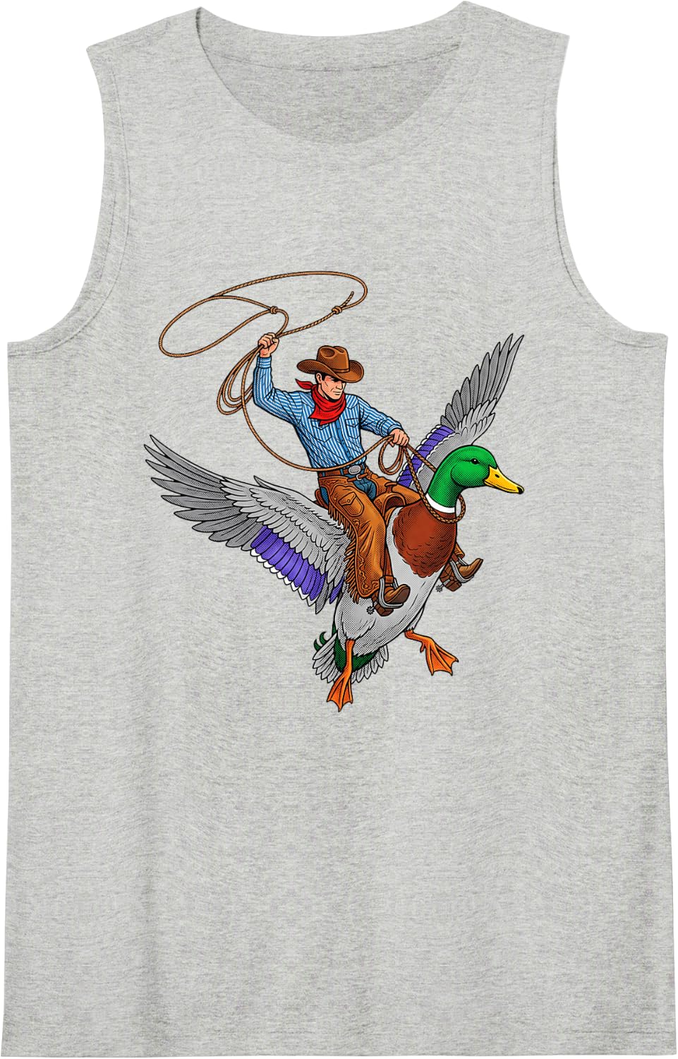 Cowboy Riding Mallard Duck Western Rodeo Funny Sleeveless Tank Top - Heather Grey