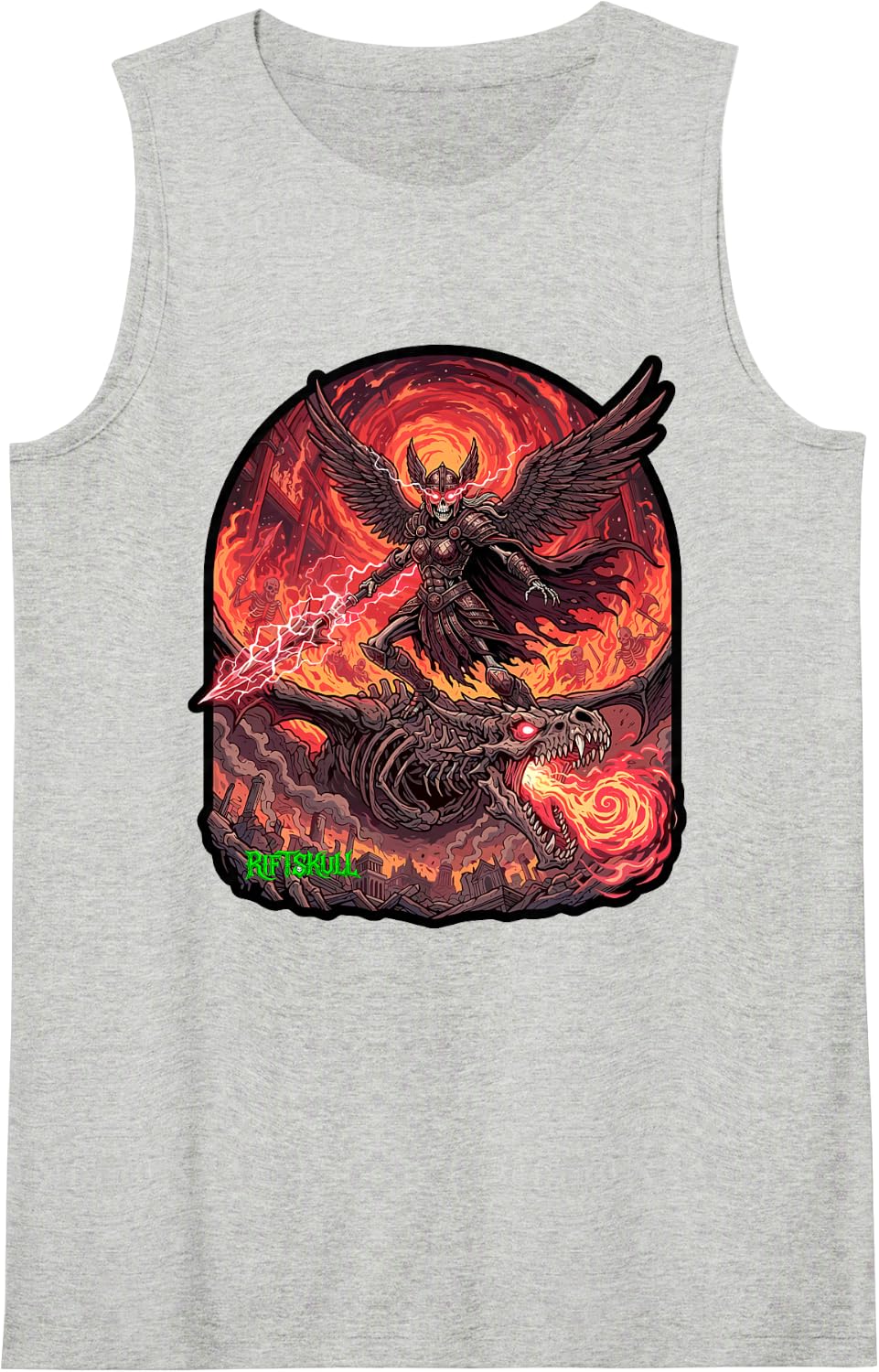 Skeleton Norse Valkyrie Heavy Metal Rock Gothic Dark Fantasy Sleeveless Tank Top - Heather Grey