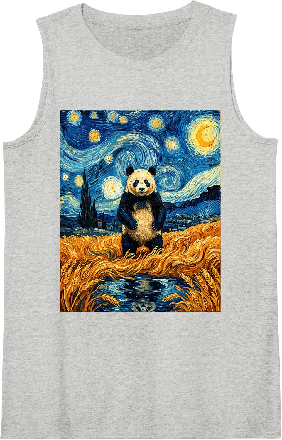 Panda Graphic Motif Animal Funny Panda Bear Sleeveless Tank Top - Heather Grey