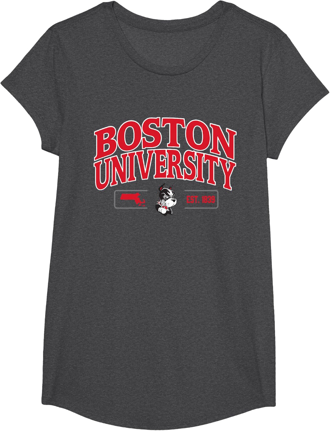 Boston Terriers Classic EST 1839 Arch Over-Neutral Boston U T-Shirt - Girls Dark Heather Grey