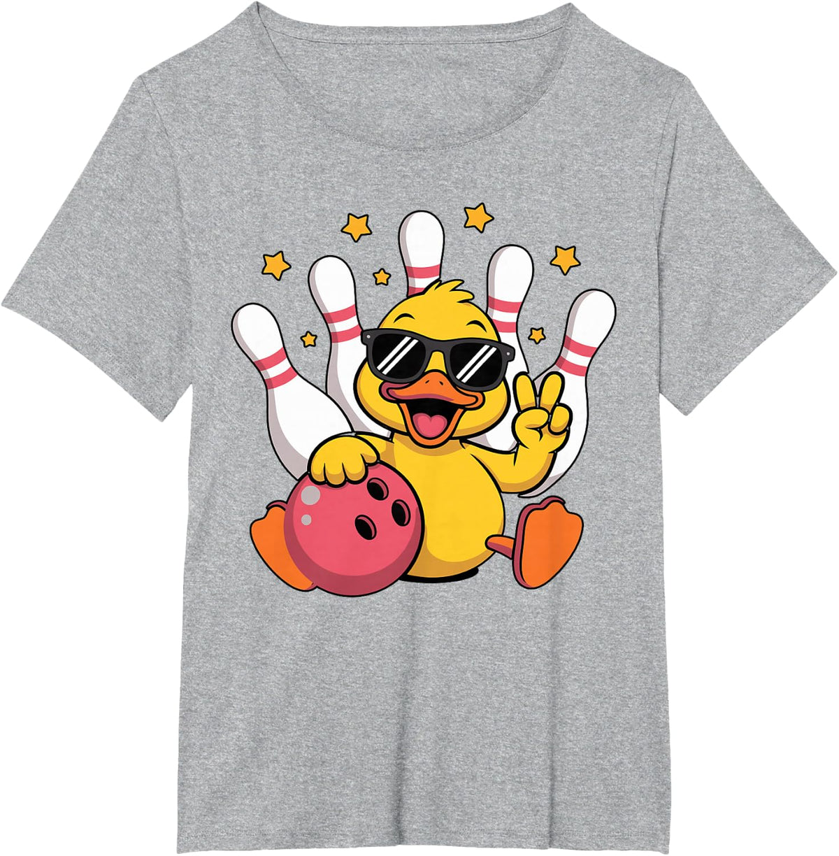 Funny Duck Bird Bowling Ball Cute Graphic Animal Bowler T-Shirt - Heather Grey