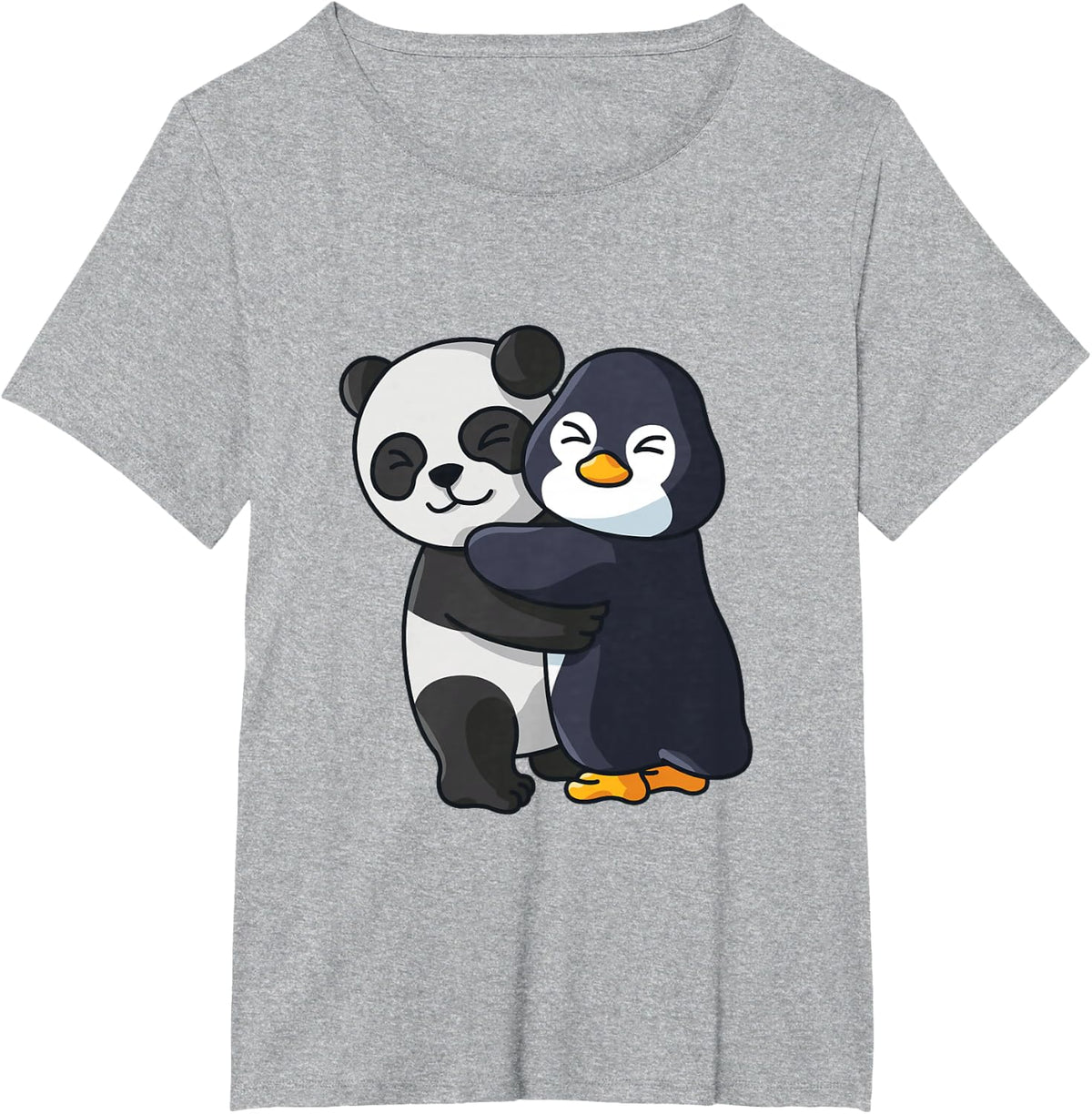 Panda and Penguin Cute Animal Lover Hugging Women Girls T-Shirt - Heather Grey