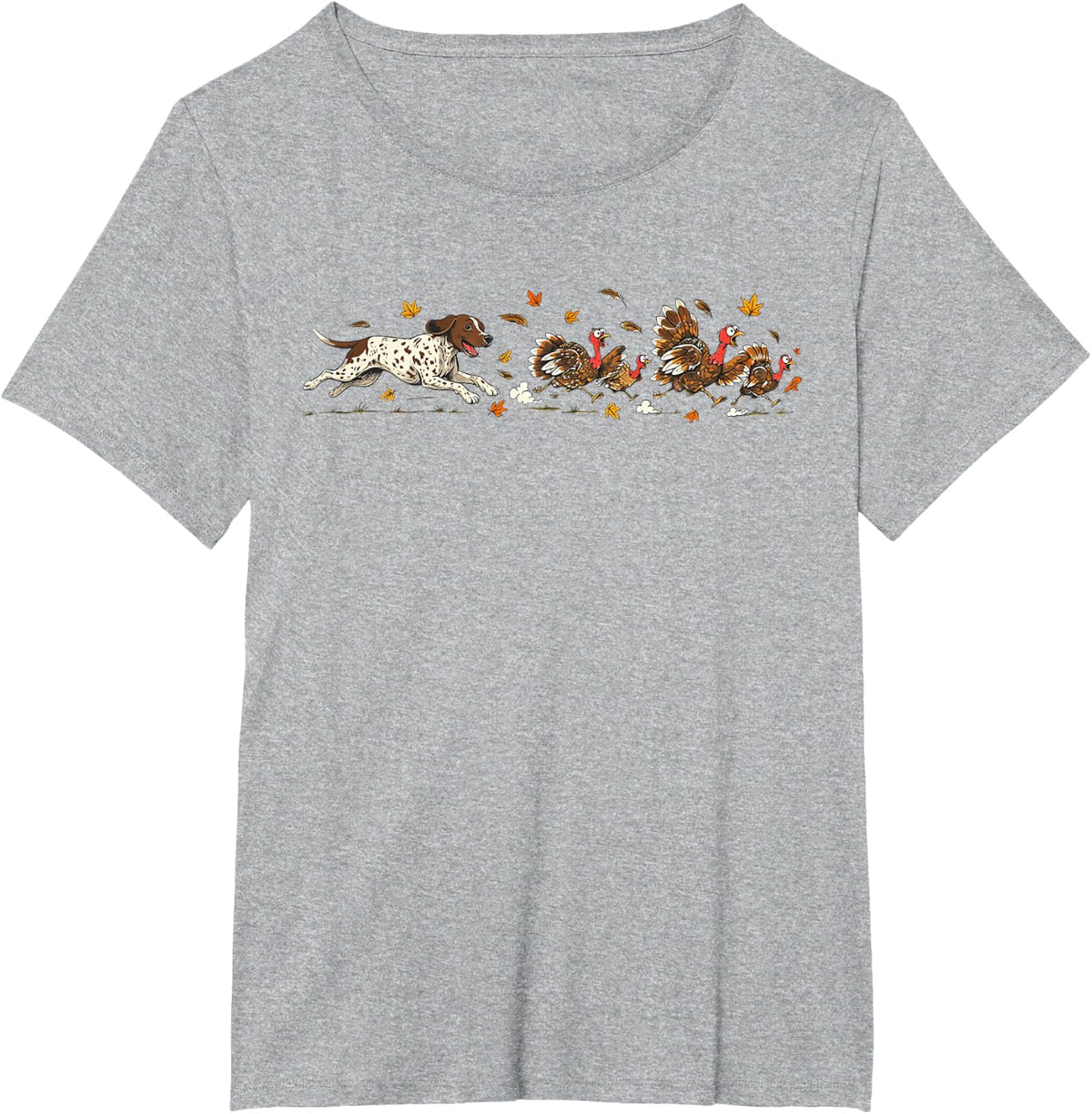 German Shorthaired Pointer Turkeys Thanksgiving Dog Funny T-Shirt - Heather Grey