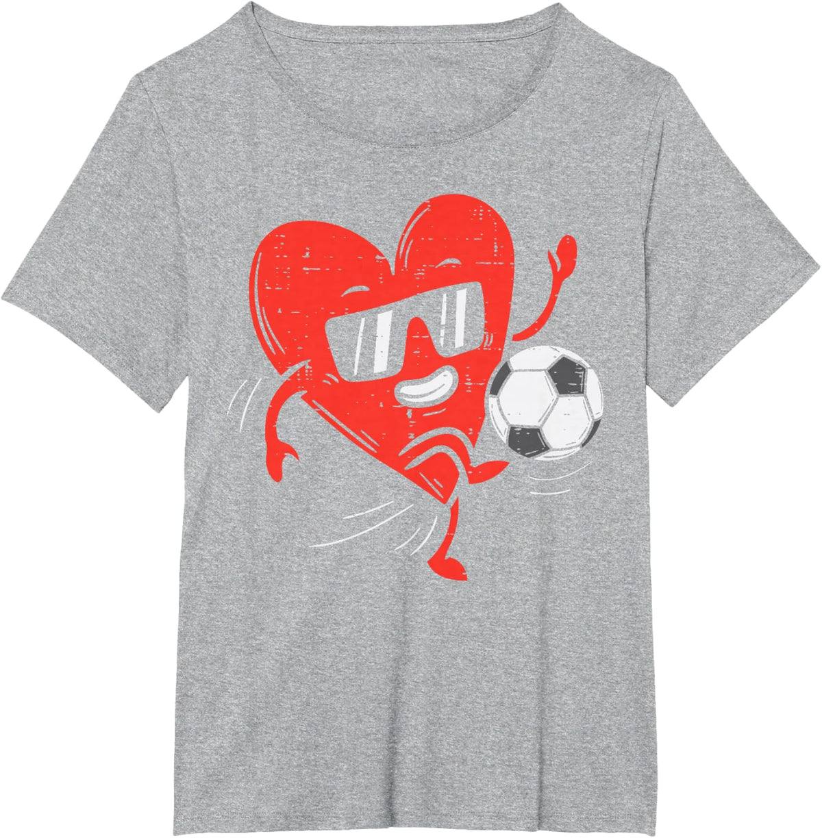 Heart Playing Soccer Valentines Day Football Girls Boys T-Shirt - Heather Grey