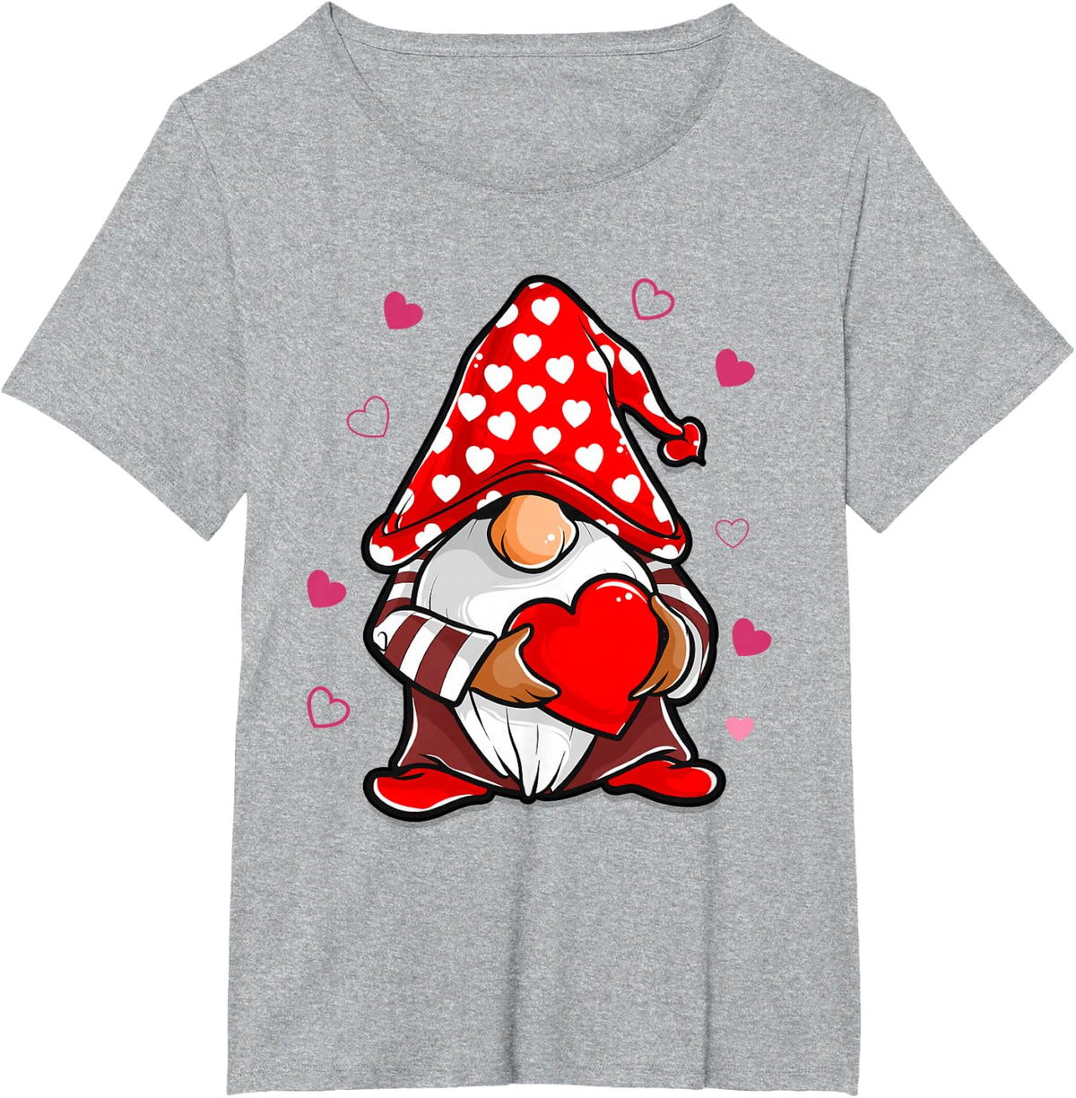 Cute Valentine Gnome Holding Heart Balloon Peace Love T-Shirt - Heather Grey