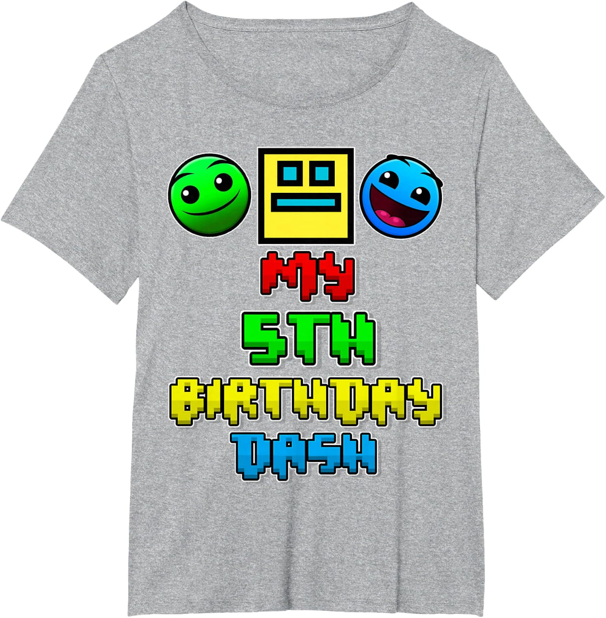 My 5th Birthday Dash Video Game Theme Kids 5 Party Geometry T-Shirt - Heather Grey