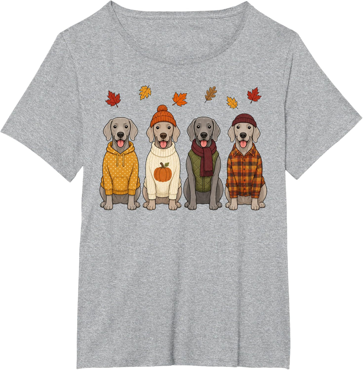 Weimaraner Fall Autumn Season Pumpkin Dog T-Shirt - Heather Grey