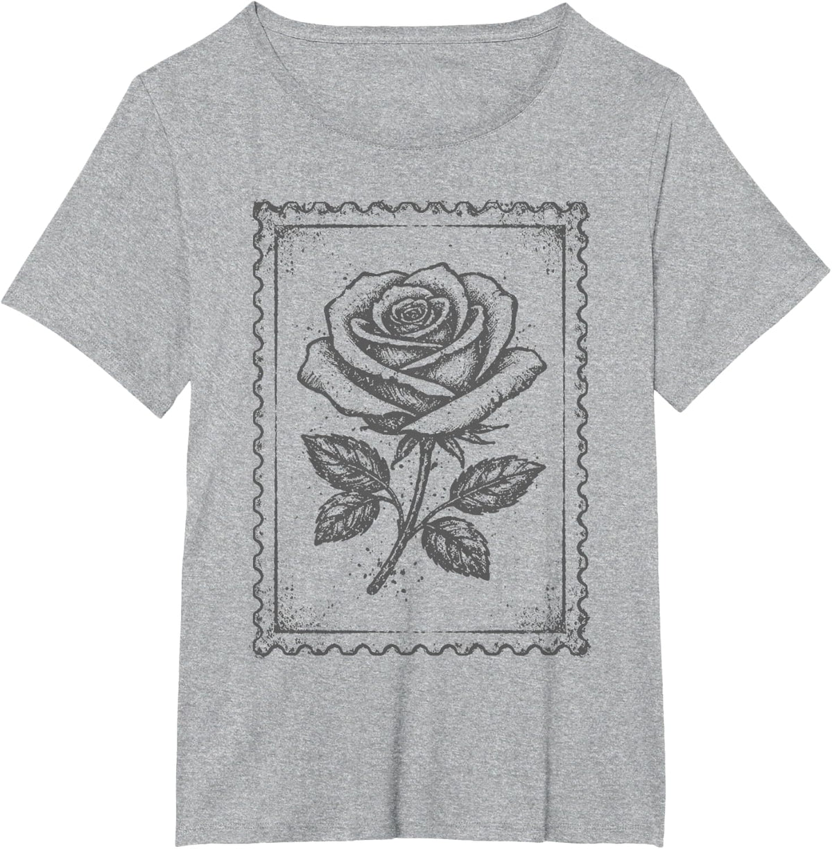 Grunge Rose Vintage Floral Distressed Graphic Women Girls T-Shirt - Heather Grey