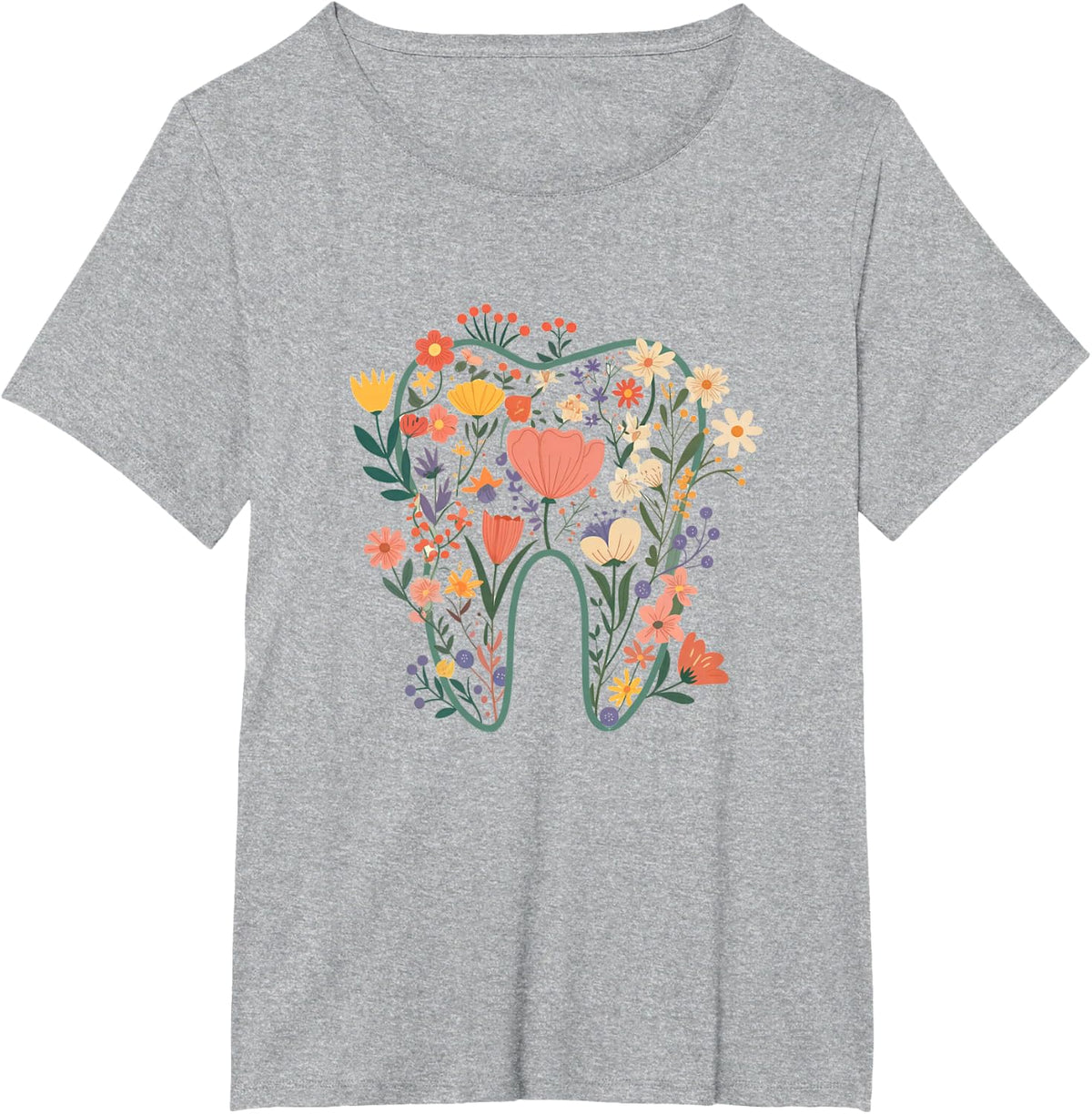 Floral Tooth Boho Flower Dental Student Dental Assistant T-Shirt - Heather Grey