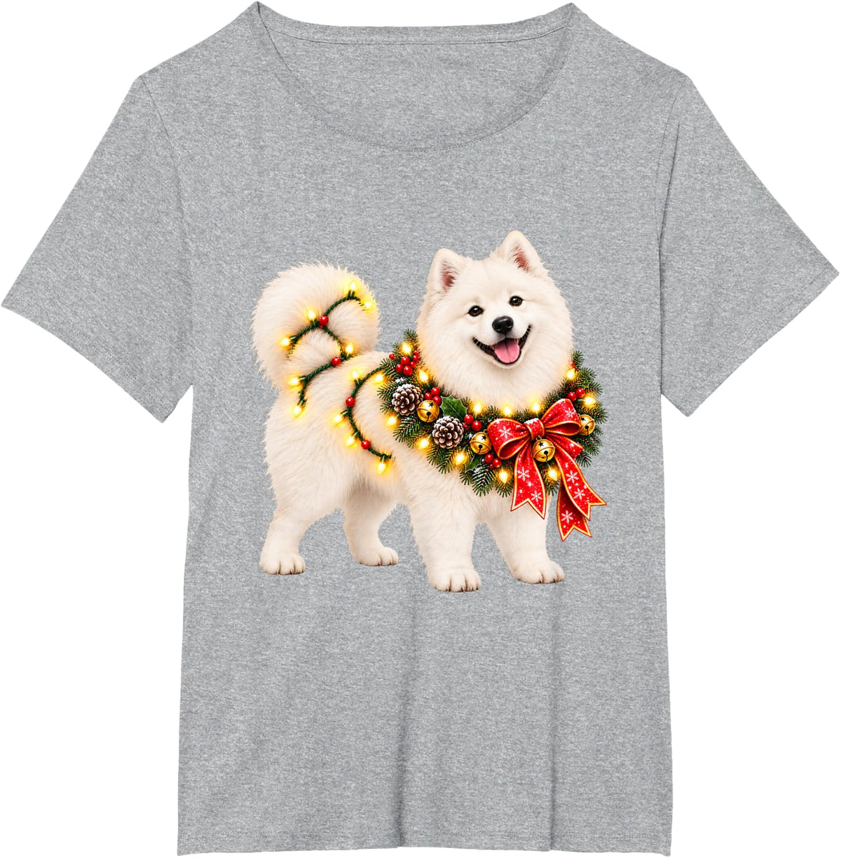 Samoyed Christmas Wreath Decoration Xmas Pajamas T-Shirt - Heather Grey