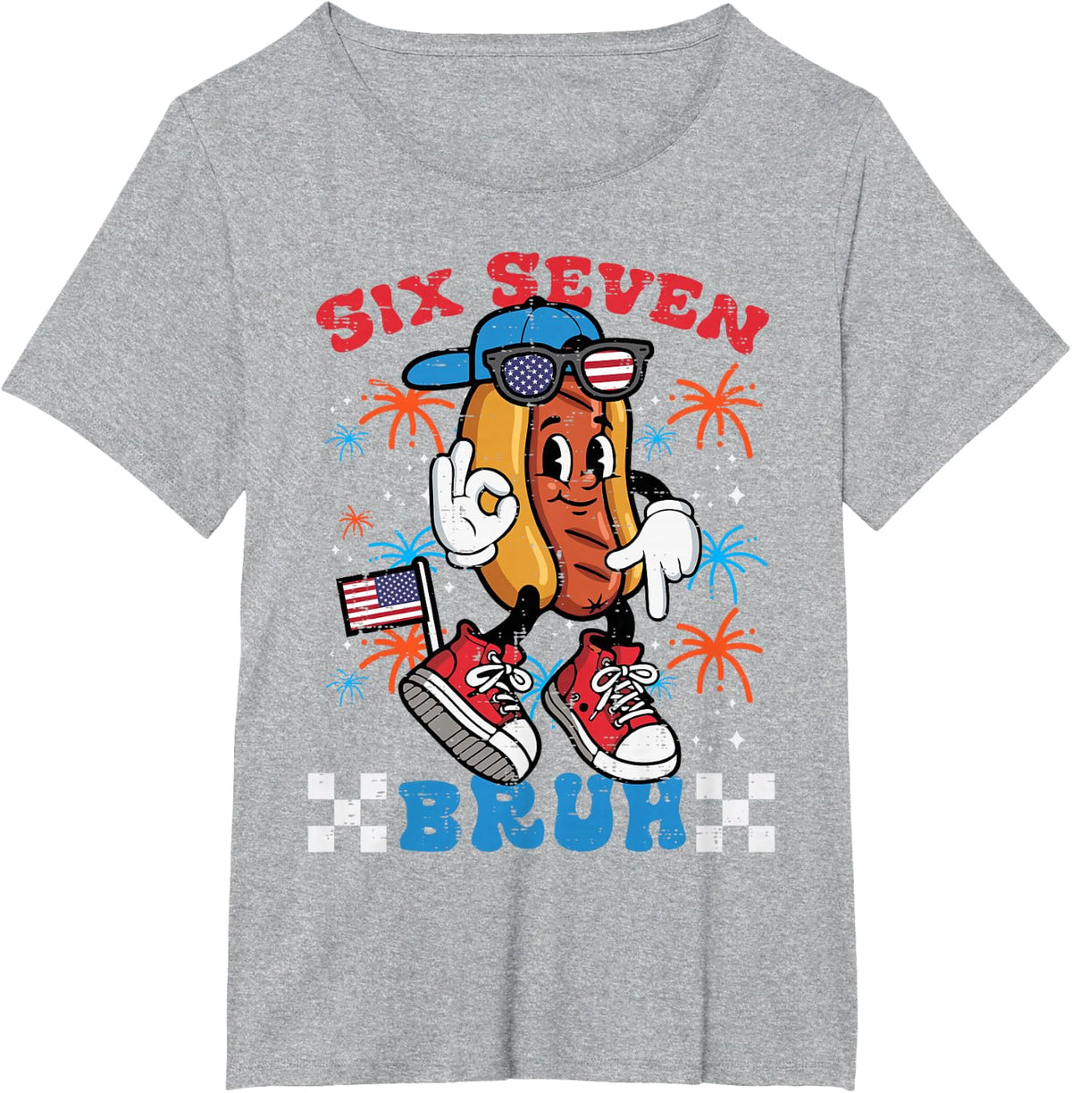 4th of July Hotdog Six Seven Bruh 6 7 Meme Boys Kids Youth T-Shirt - Heather Grey