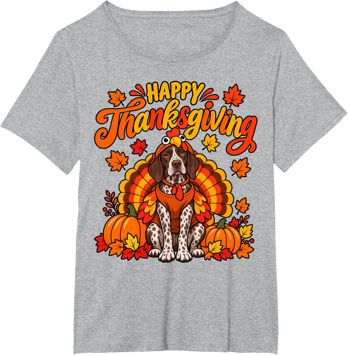 Happy Thanksgiving German Shorthaired Pointer Dog Turkey Day T-Shirt - Heather Grey