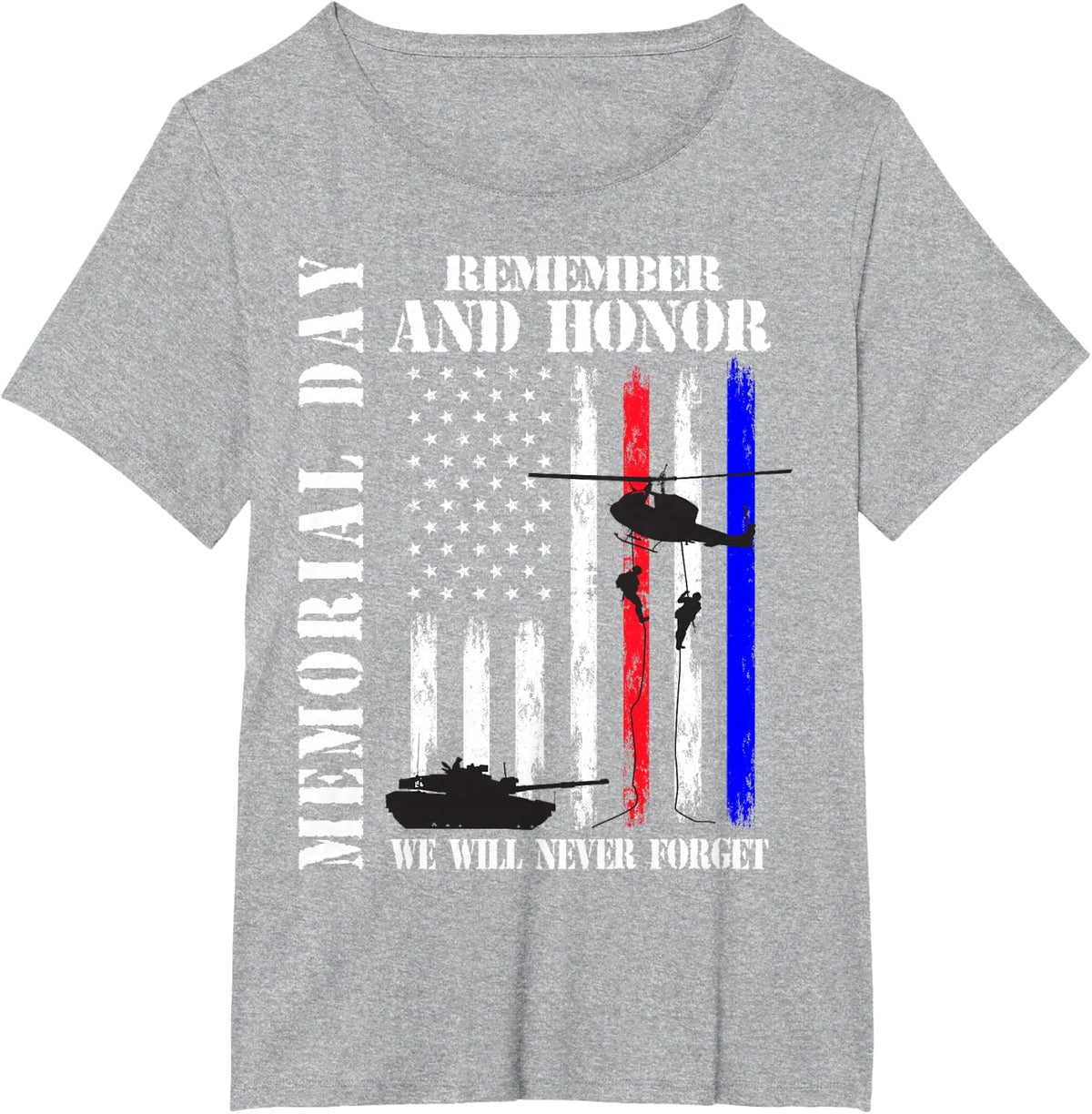Memorial Day Remember Honor Never Forget Veteran USA Flag T-Shirt - Heather Grey
