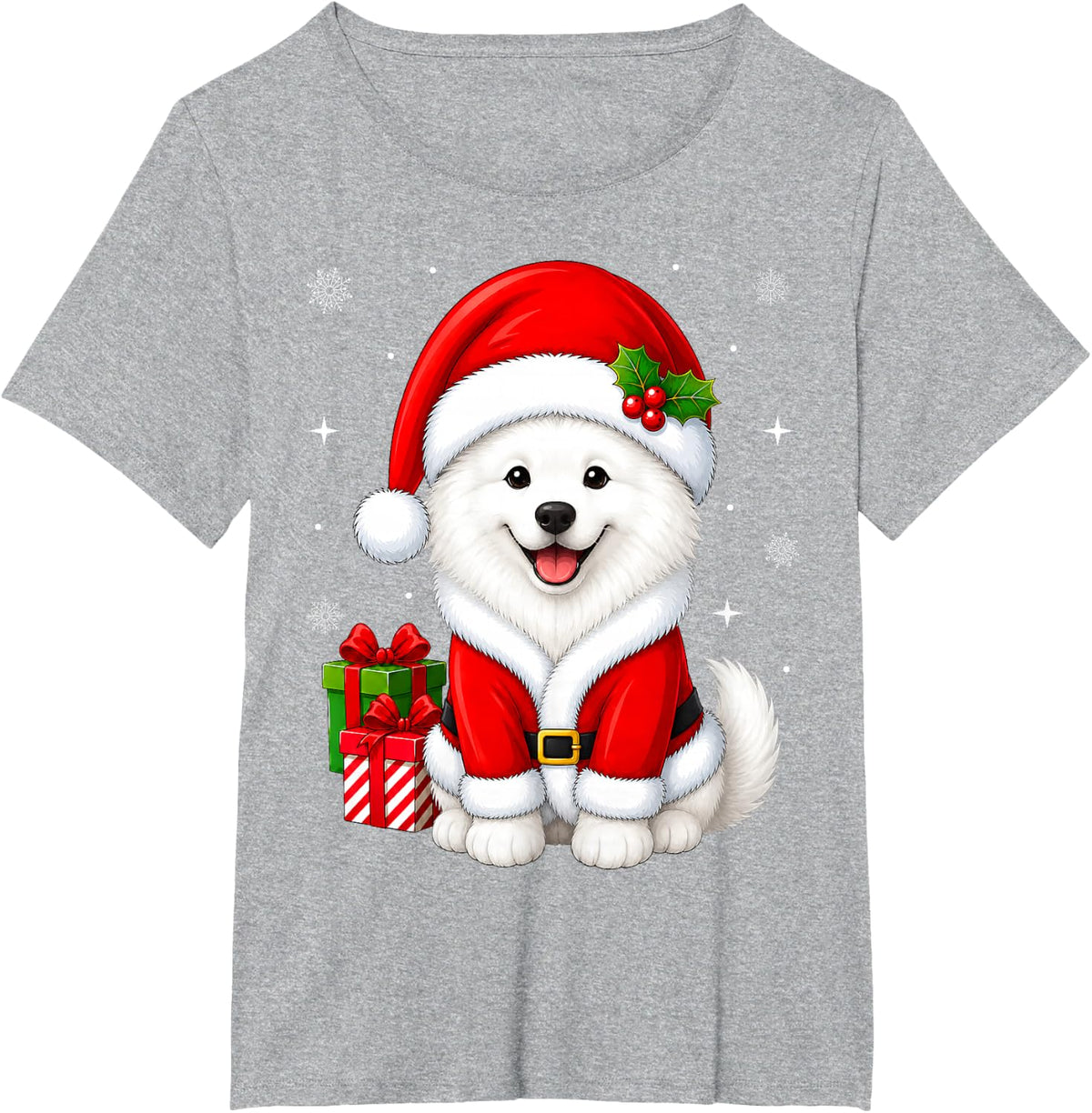 Samoyed Dog in Christmas Santa Costume Cute Festive Xmas T-Shirt - Heather Grey