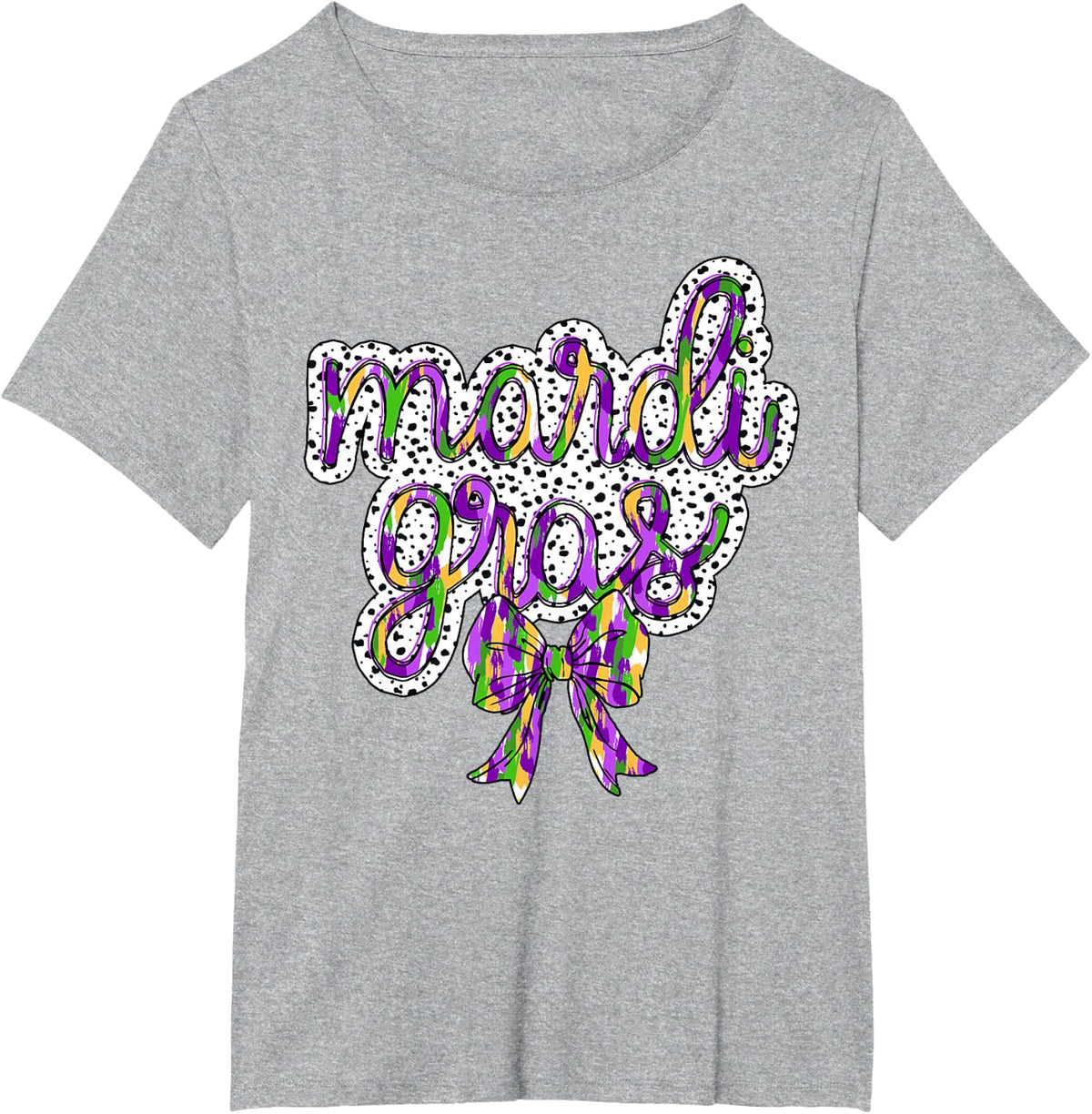 Coquette Bow Mardi Gras New Orleans Louisiana Dalmatian Dots T-Shirt - Heather Grey