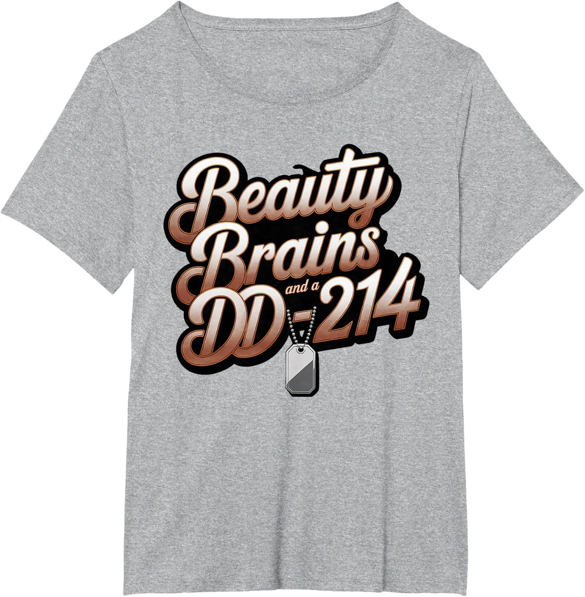 Beauty Brains and A DD-214 Strong Veteran Woman American T-Shirt - Heather Grey