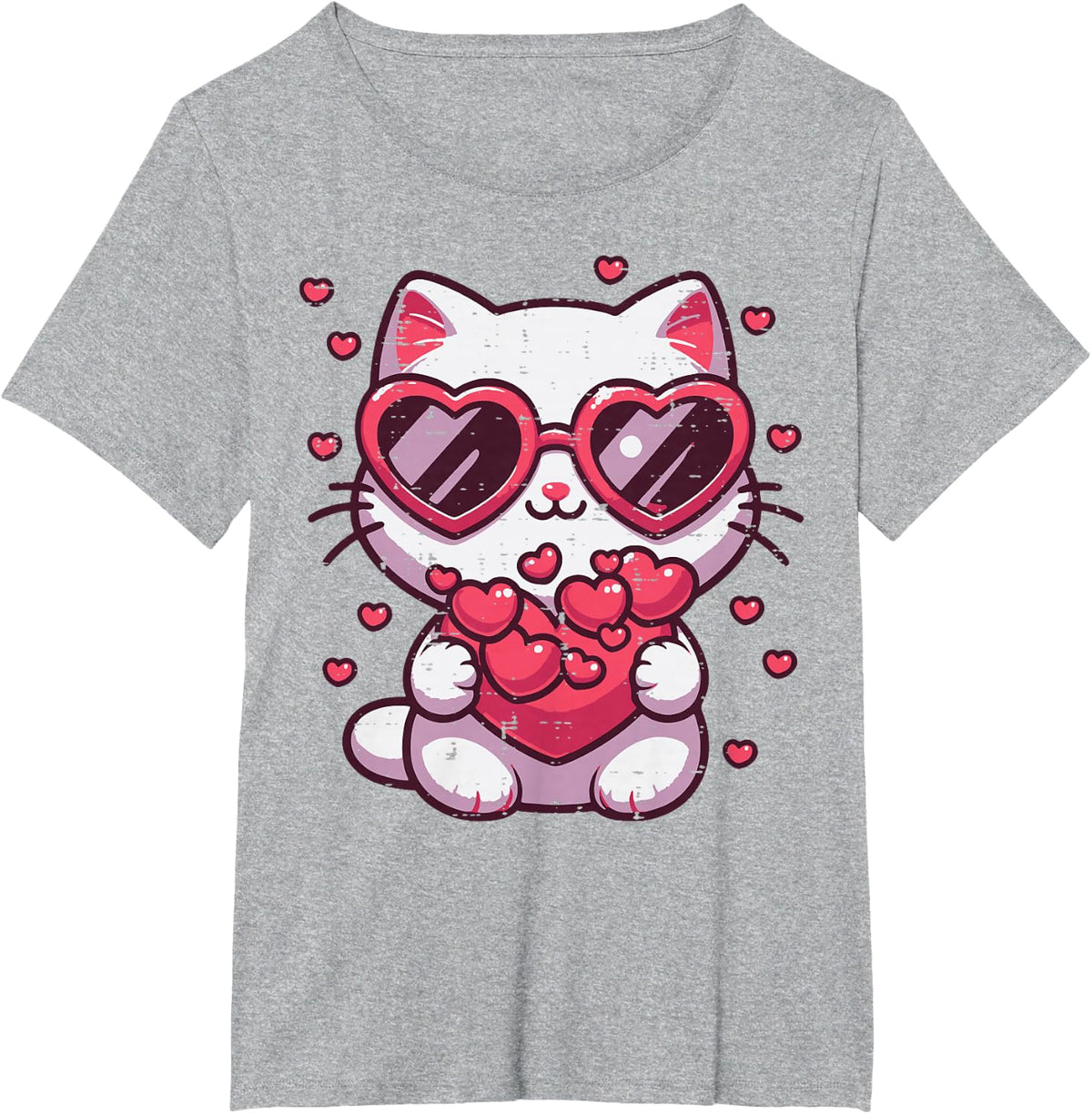 Valentines Day Cat Heart Sunglasses Kitten Girls Kids Women T-Shirt - Heather Grey