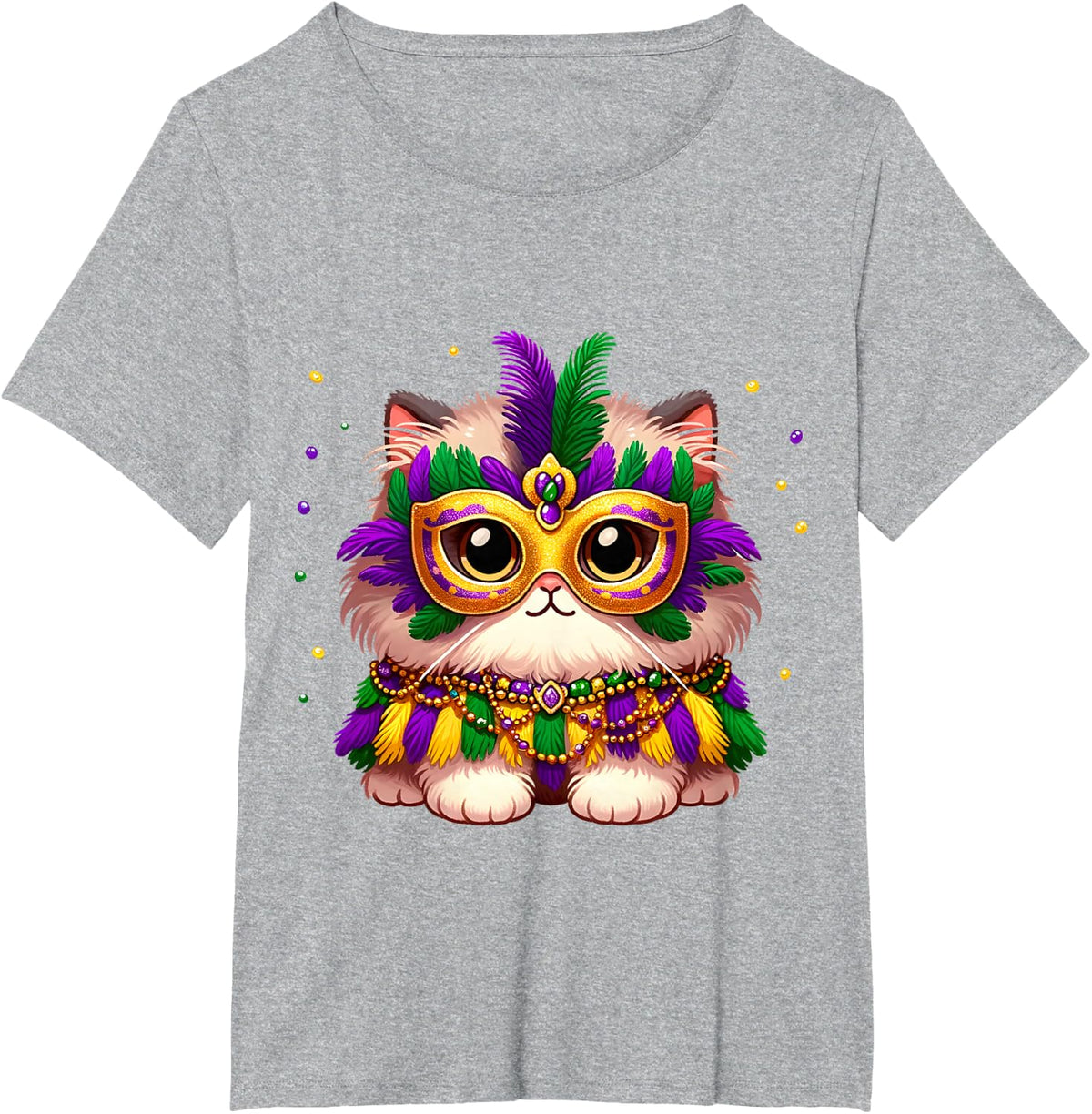 Carnival NOLA Party Tees Fluffy Pet Cat Mardi Gras Costume Masquerade Men Women Kids T-Shirt - Heather Grey