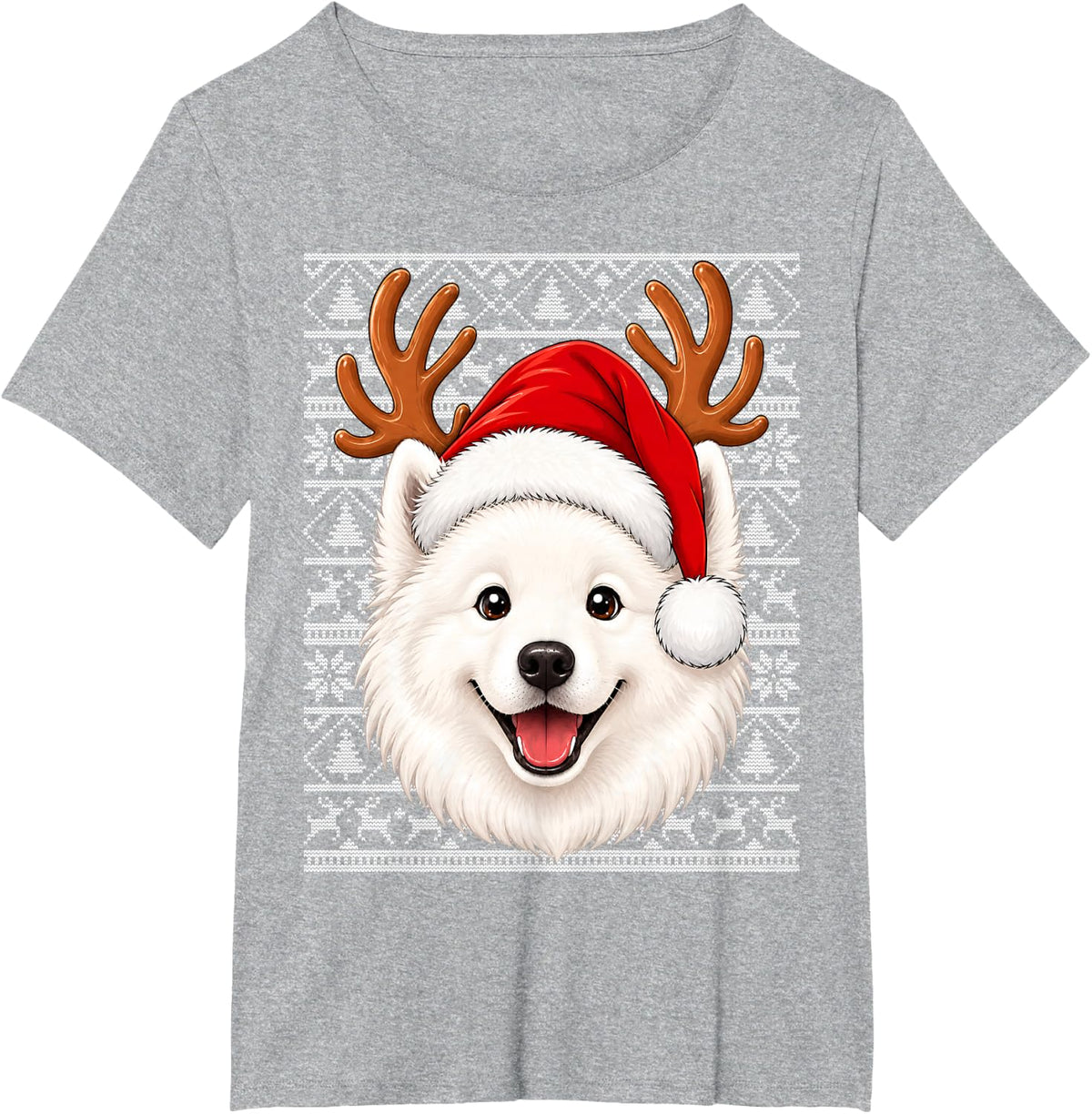 Samoyed Dog Christmas Santa Hat Ugly Sweaters Samoyed Xmas T-Shirt - Heather Grey