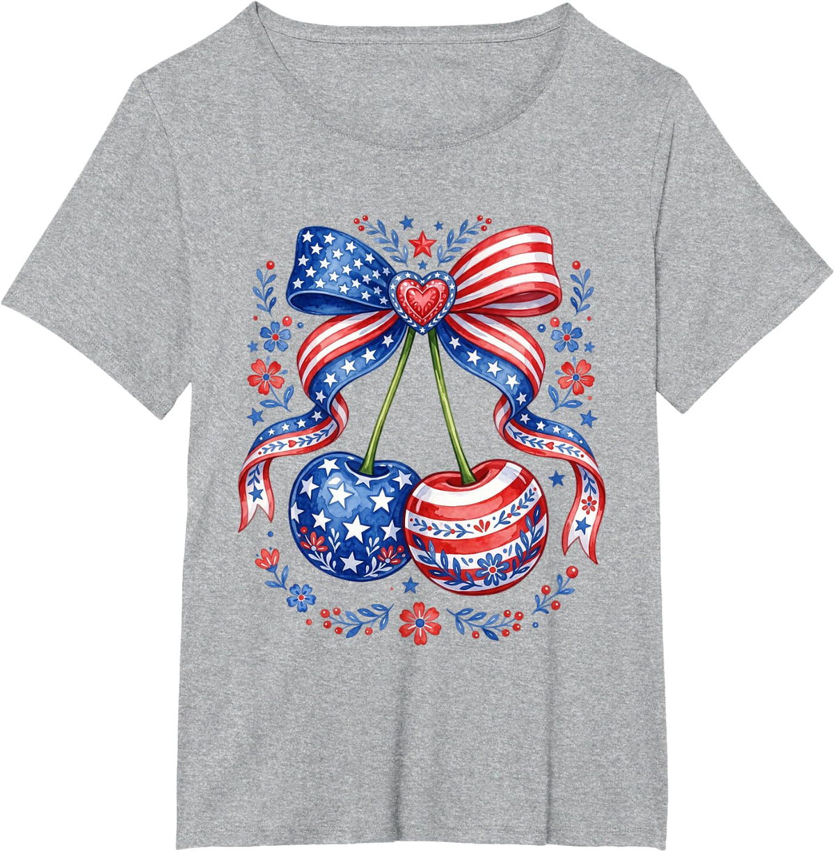 Cute Patriotic Cherries American Flag Summer Celebration T-Shirt - Heather Grey