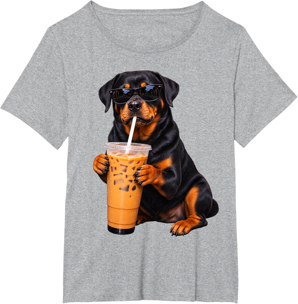 Rottweiler Metzgerhund Iced Coffee Animal Meme Funny Dog T-Shirt - Heather Grey