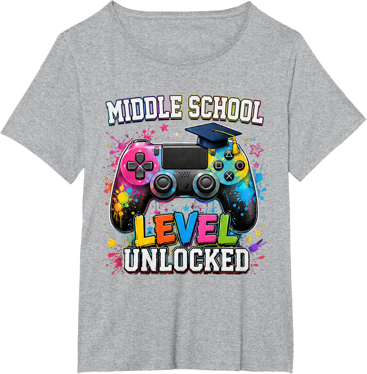Middle School Level Unlocked Gamer First Day Back to School T-Shirt - Heather Grey