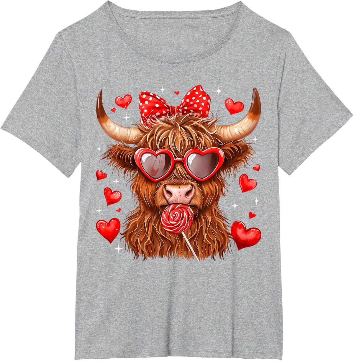 Highland Cow Heifer Western Valentine T-Shirt - Heather Grey