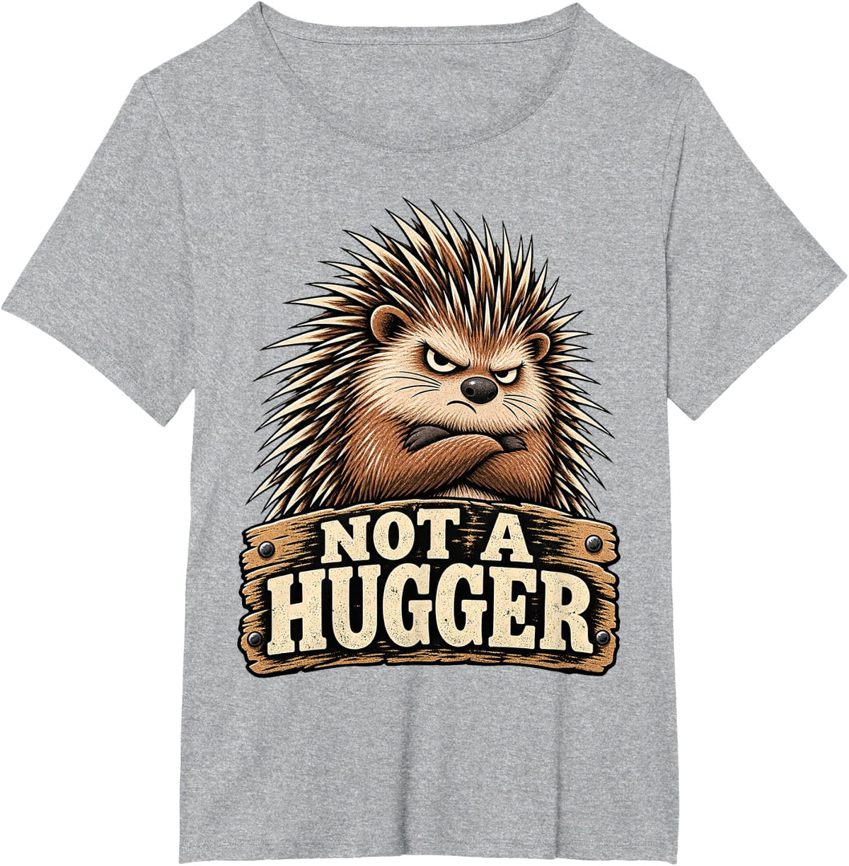 NOT A Hugger Grumpy Hedgehog Funny Introvert Woodland Art T-Shirt - Heather Grey