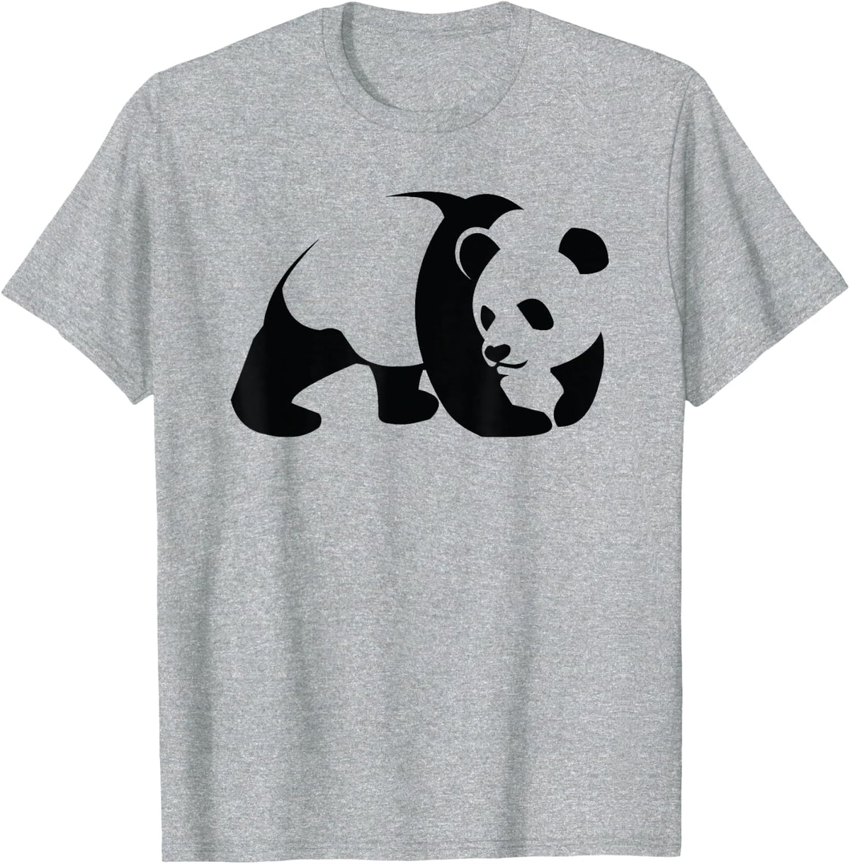 Cute Panda Minimalist Art Tee Black White Animal T Shirt for Men Women - Heather Grey