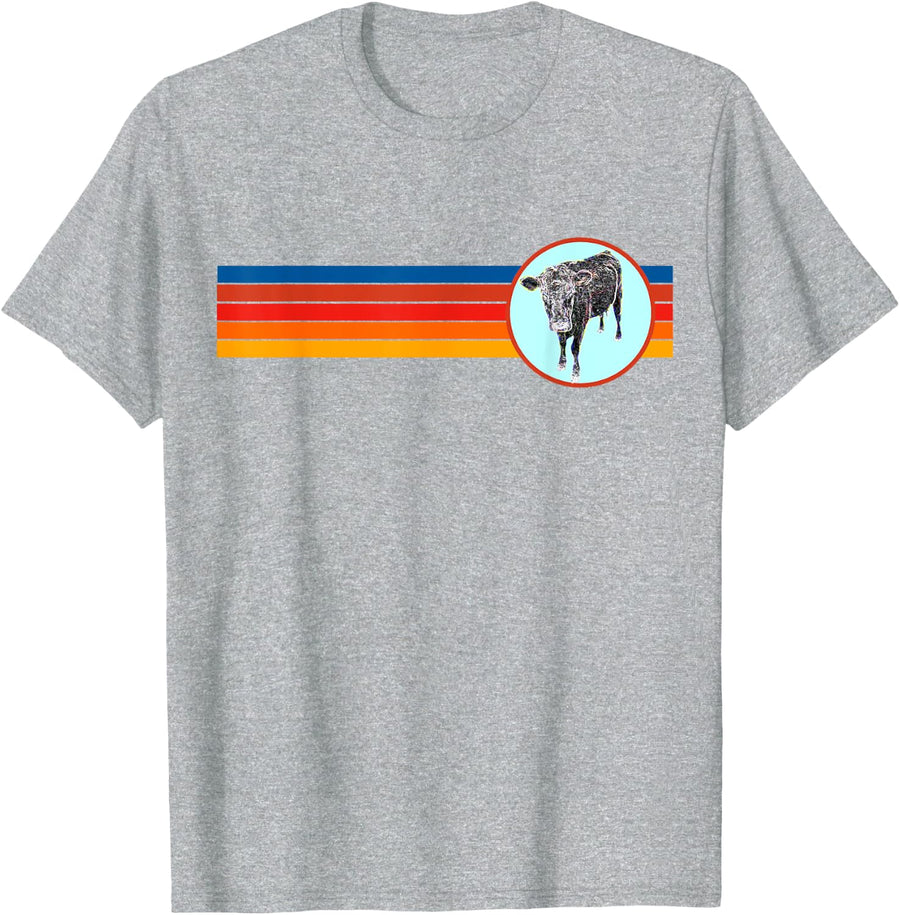Retro Cow Cattle Farm Country T-Shirt - Heather Grey