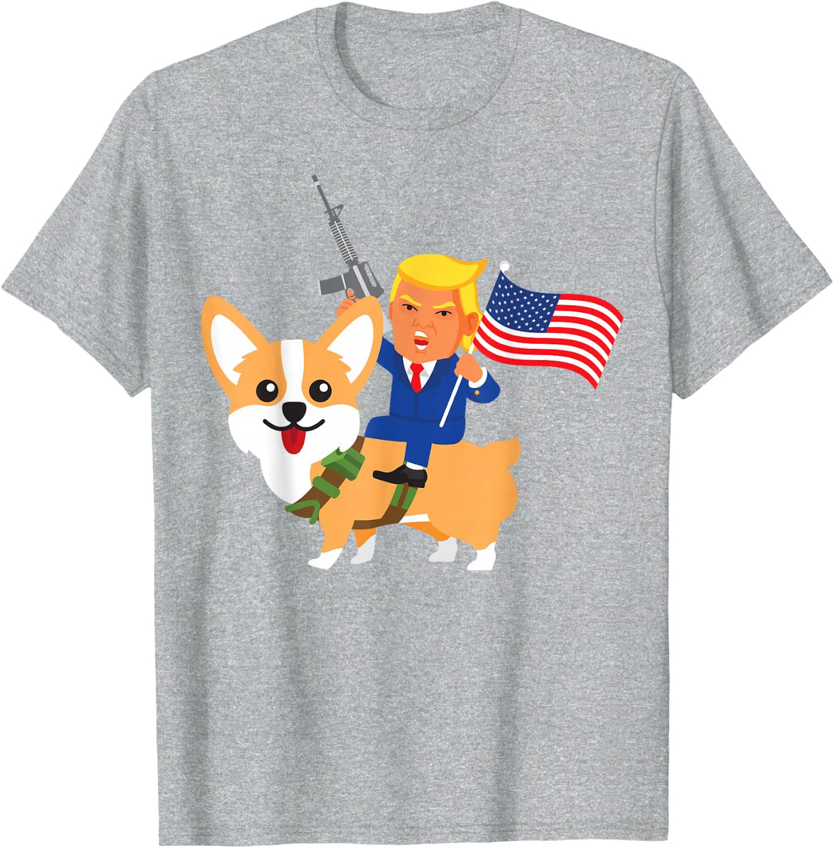 Trump Corgi Gun Merica 2020 Election Donald Dog Mom Gift T-Shirt - Heather Grey