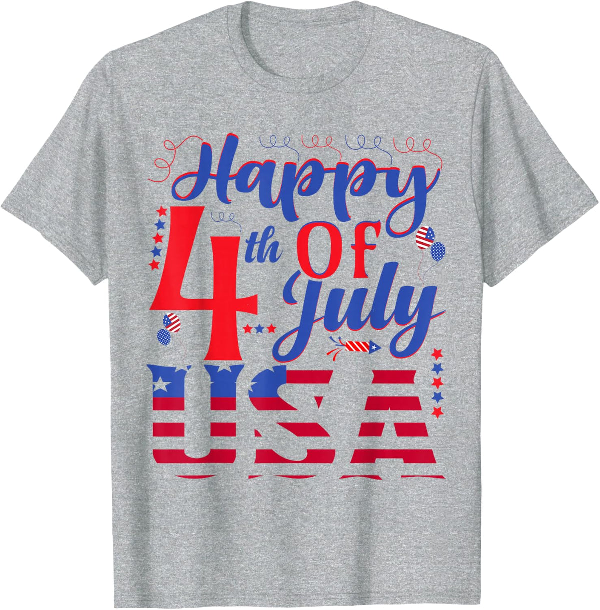 Happy 4th Of July USA T-Shirt - Heather Grey