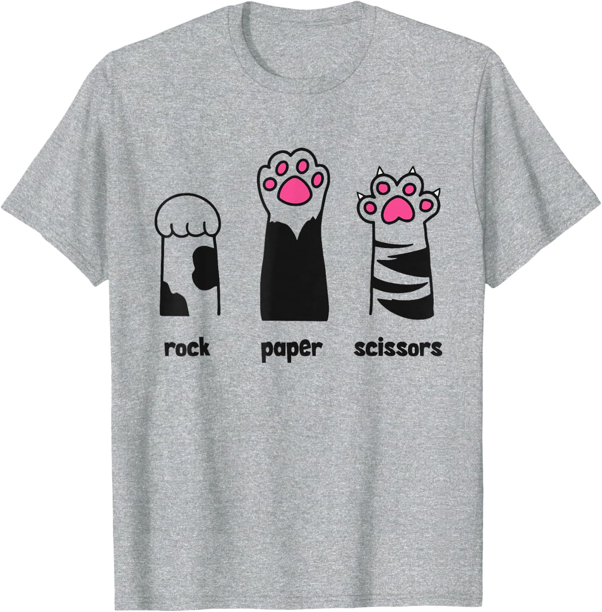 Funny Cat Rock Paper Scissors Throat Punch I Win Sarcastic T-Shirt - Heather Grey