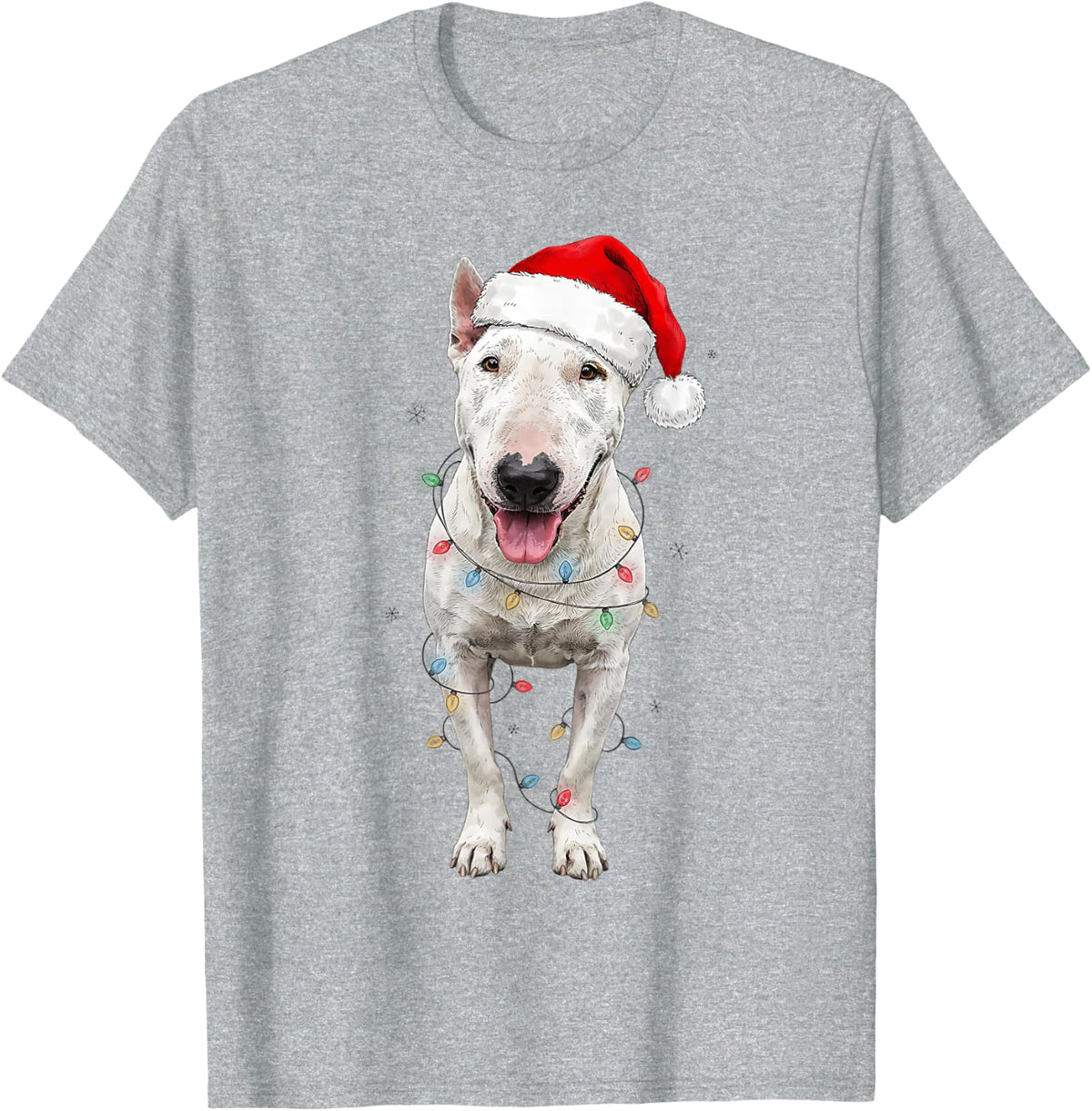 Cute Bull Terrier Santa Hat Dog Mom Dad Christmas Men Women T-Shirt - Heather Grey