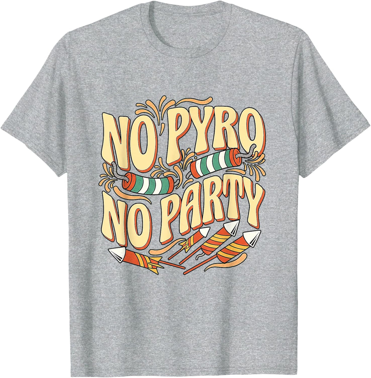 No Pyro No Party Retro T-Shirt - Heather Grey