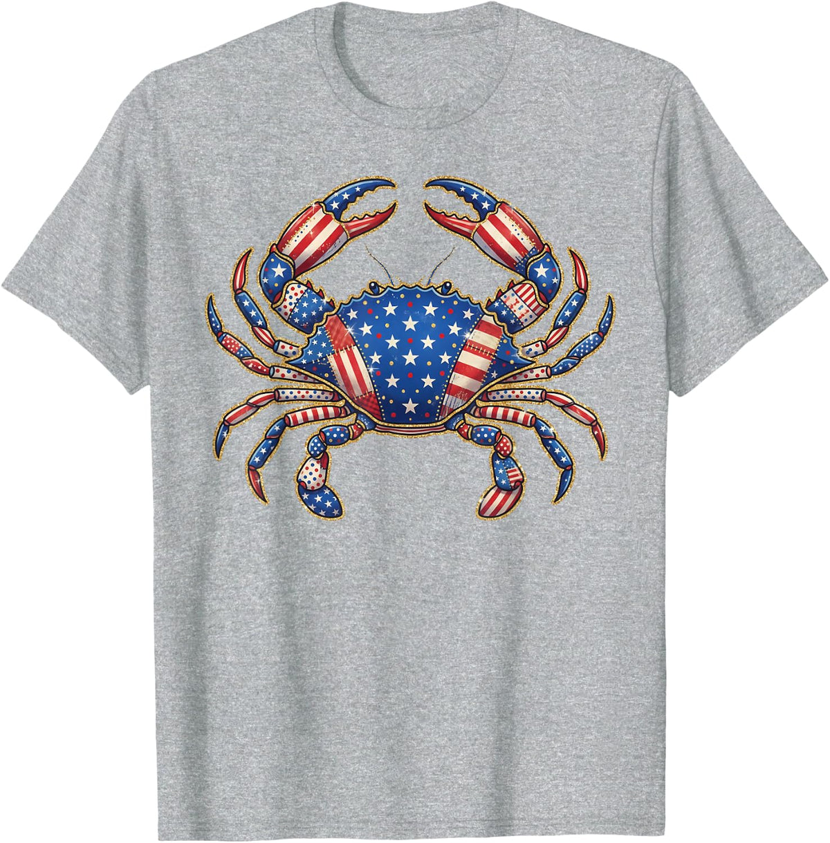 Patriotic Crab American Flag Coastal Summer Graphic T-Shirt - Heather Grey
