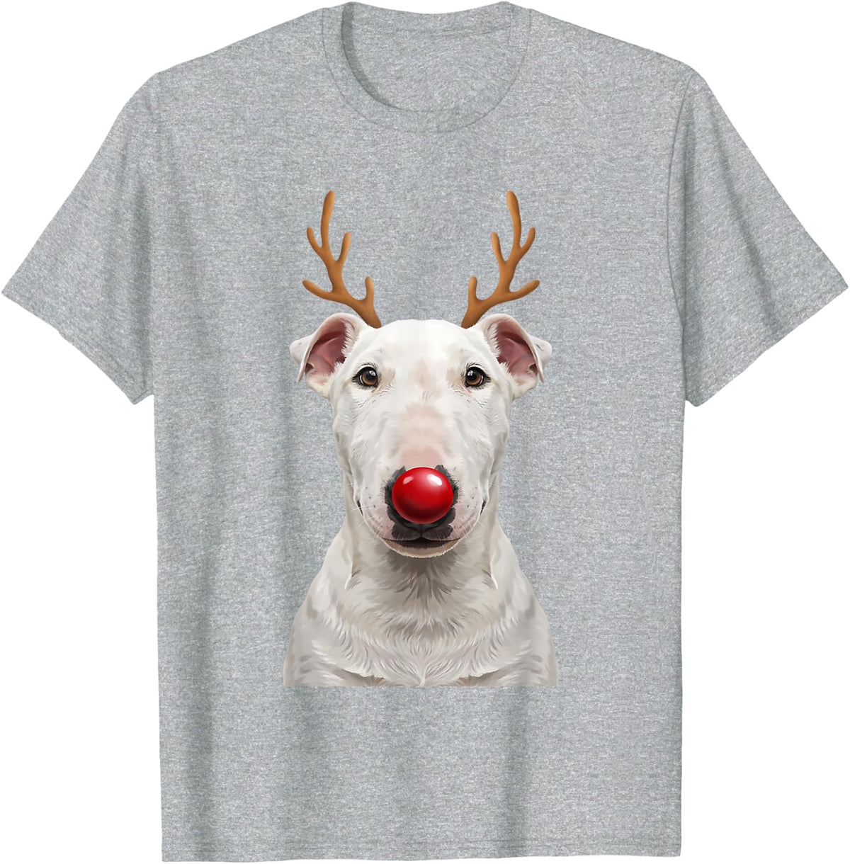 Bull Terrier Christmas Reindeer Antlers Puppy Mom and Dad T-Shirt - Heather Grey