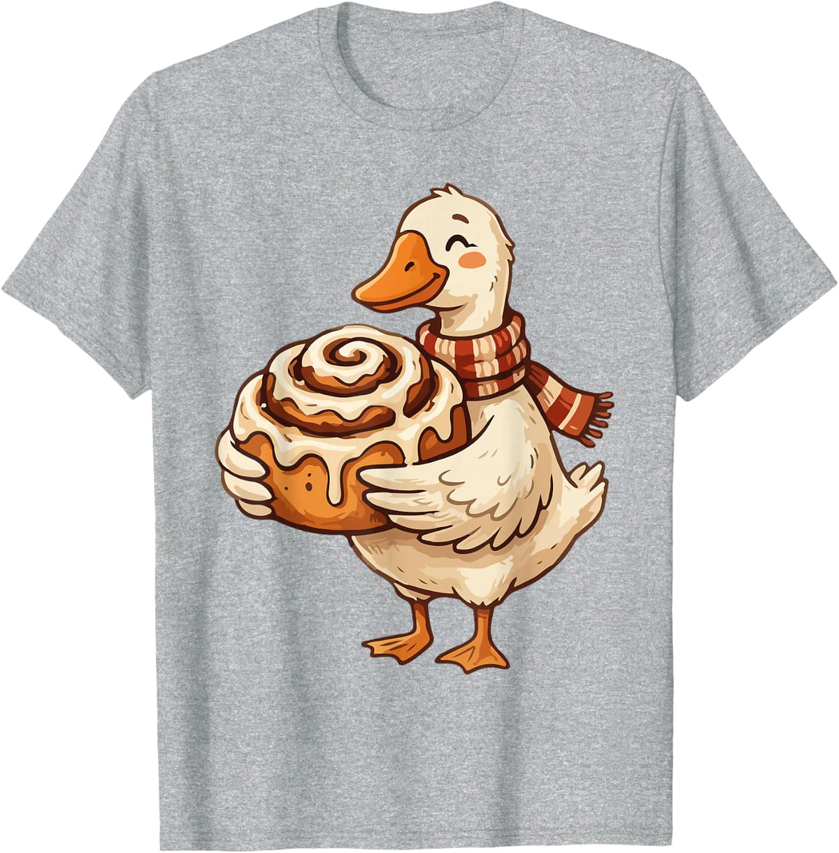 Cute Cinnamon Roll Goose Funny Autumn Design T-Shirt - Heather Grey