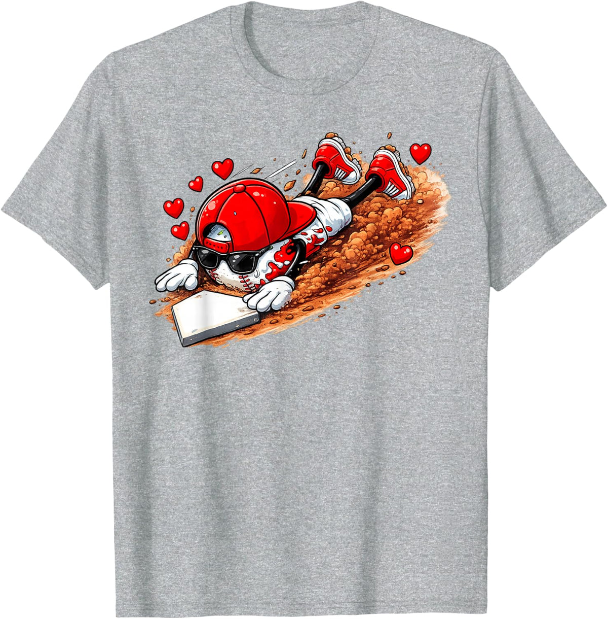 Baseball Valentine's Day Drip Ice Cream Team T-Shirt - Heather Grey