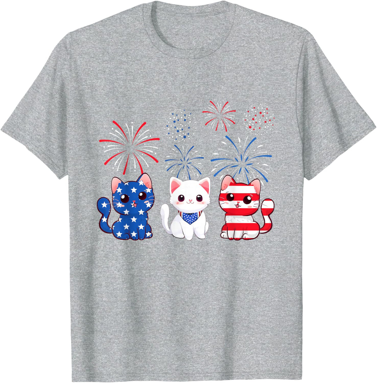 Cute Cat USA Flag 4th Of July Patriotic Cat Kitten Lover T-Shirt - Heather Grey