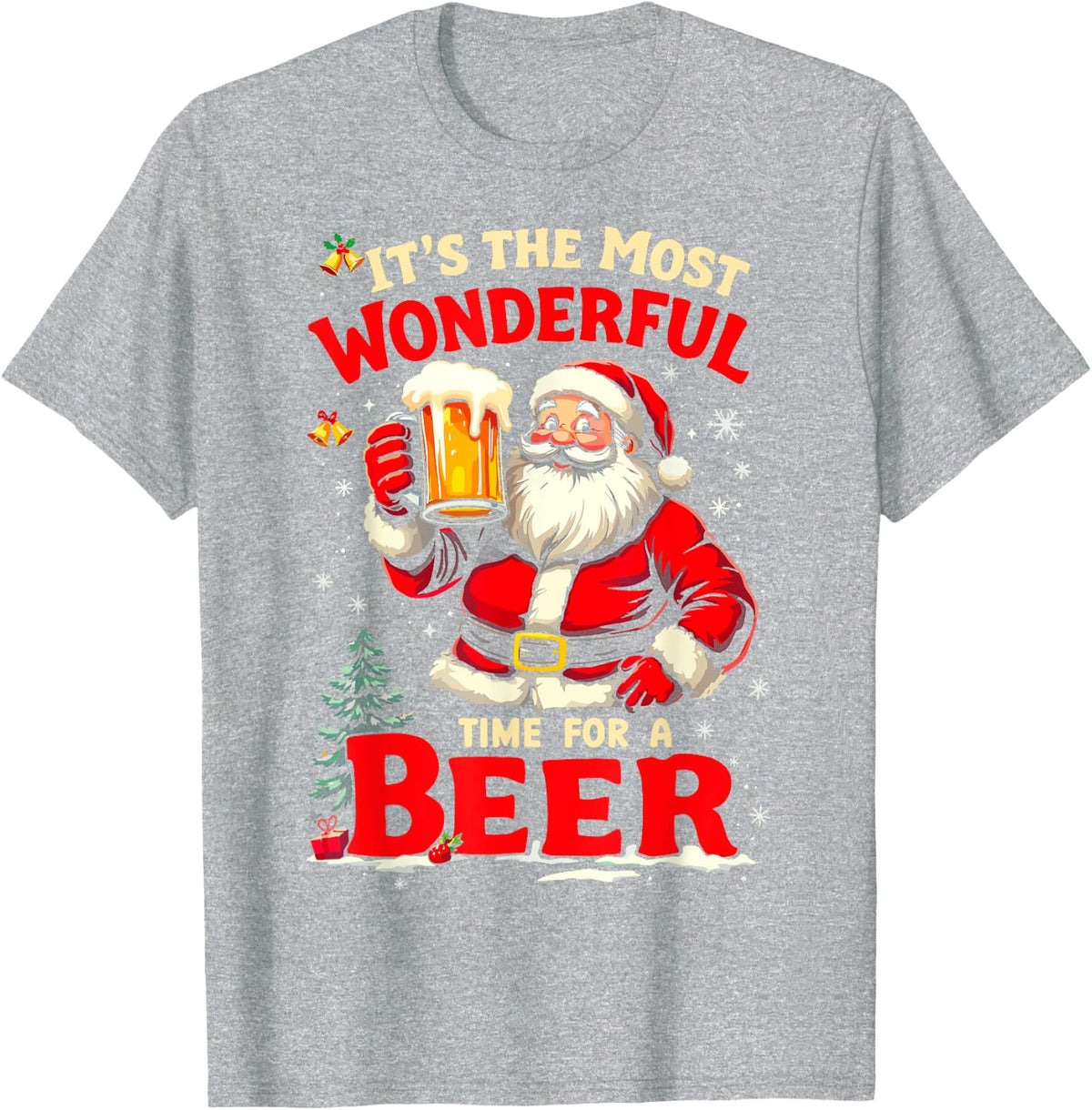 It's the Most Wonderful Time for a Beer Santa Christmas Tee T-Shirt - Heather Grey