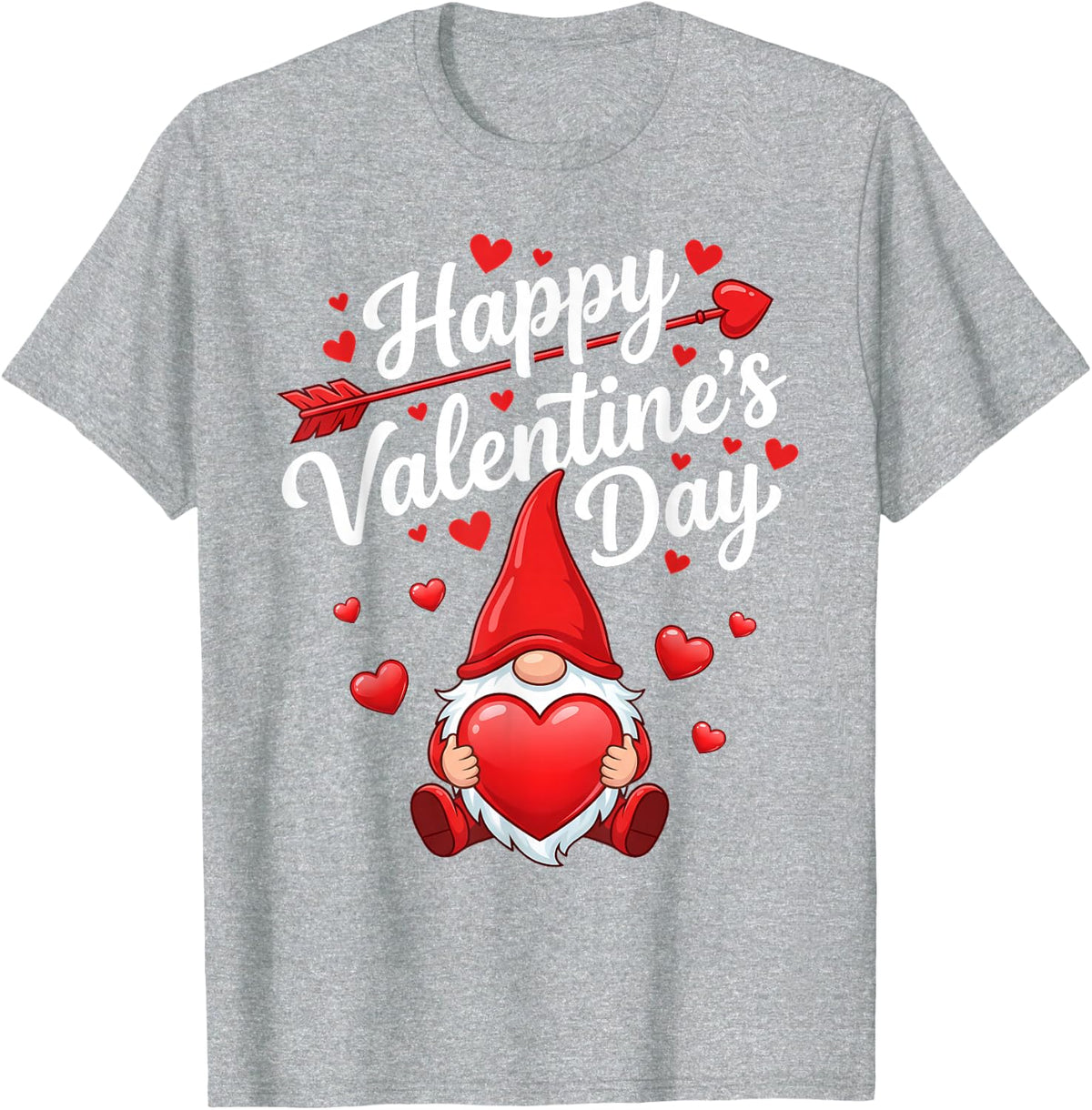 Happy Valentines Day Gnome Red Hearts Love Women Girls T-Shirt - Heather Grey