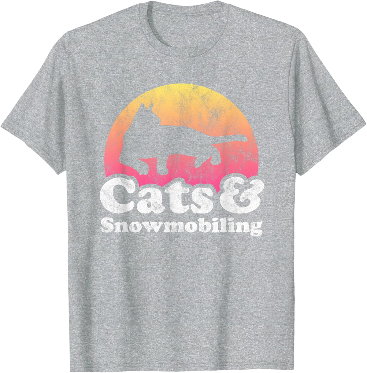 Cats and Snowmobiling Men's or Women's Cat and Snowmobile T-Shirt - Heather Grey