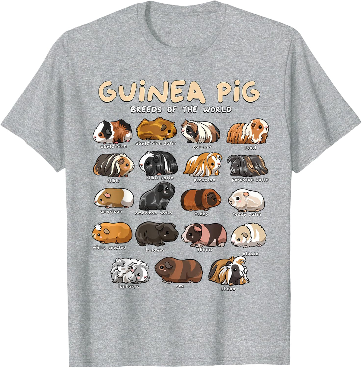 Guinea Pig Animals of the World Guinea Pig Lover Educational T-Shirt - Heather Grey