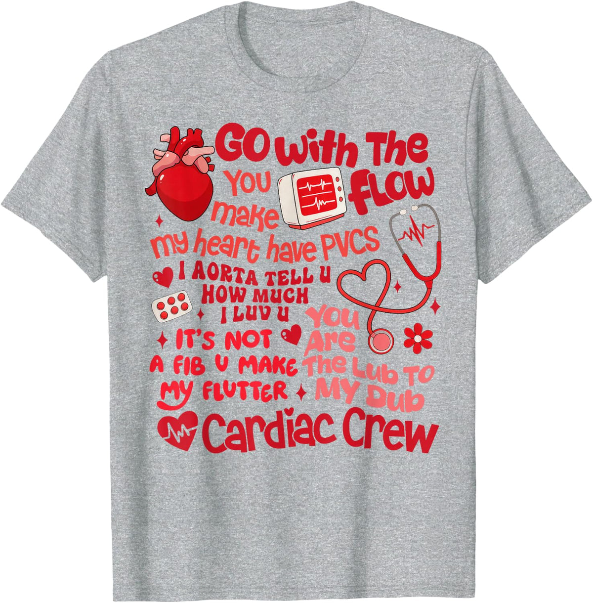 Cardiac Crew Nurse Valentine's Day Cardiology Nursing T-Shirt - Heather Grey