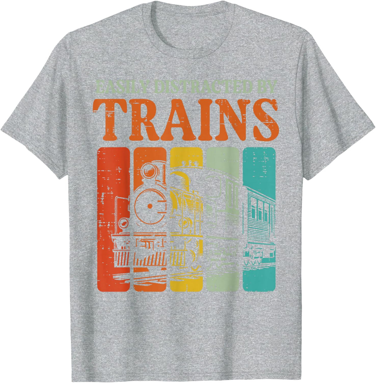 Easily Distracted By Trains Funny Locomotive Men Boys Kids T-Shirt - Heather Grey