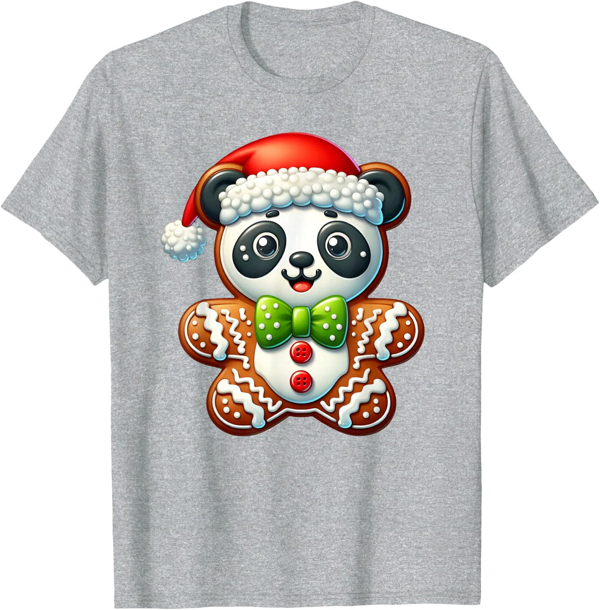 Funny Gingerbread Man Panda Christmas Womens Mens Kids T-Shirt - Heather Grey